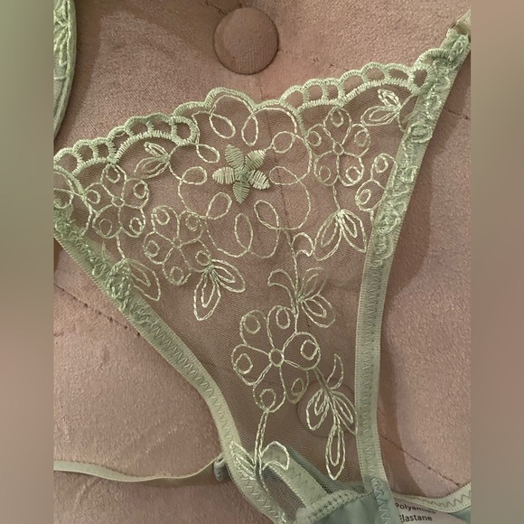Pure Desire Sage Green 🌿 sheer/mesh embroidery Bra & thong Medium🔥Never worn🔥 - Picture 8 of 11